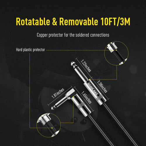 Sonicake - Guitar Cable 3m Nylon ST-RA/Black Australia