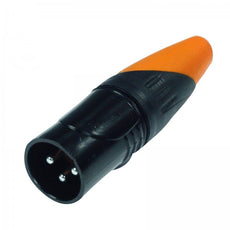ENOVA XLR cable connector male 3-pin IP65 black metal housing and orange boot solder cups Australia