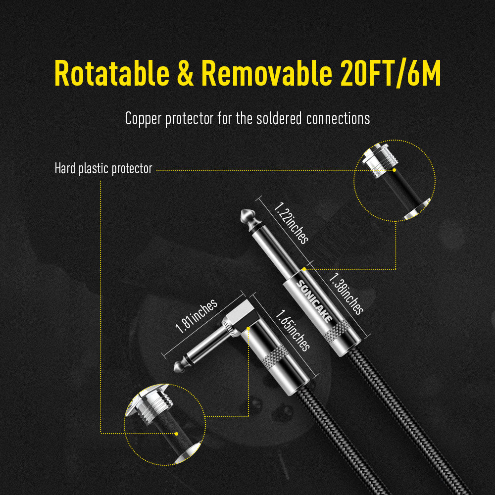 Sonicake - Guitar Cable 6m Nylon ST-RA/Black Australia