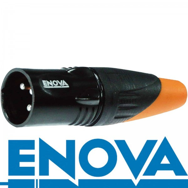 ENOVA XLR cable connector male 3-pin IP65 black metal housing and orange boot solder cups Buy in Australia