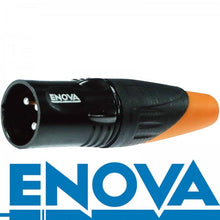 Load image into Gallery viewer, ENOVA XLR cable connector male 3-pin IP65 black metal housing and orange boot solder cups Buy in Australia