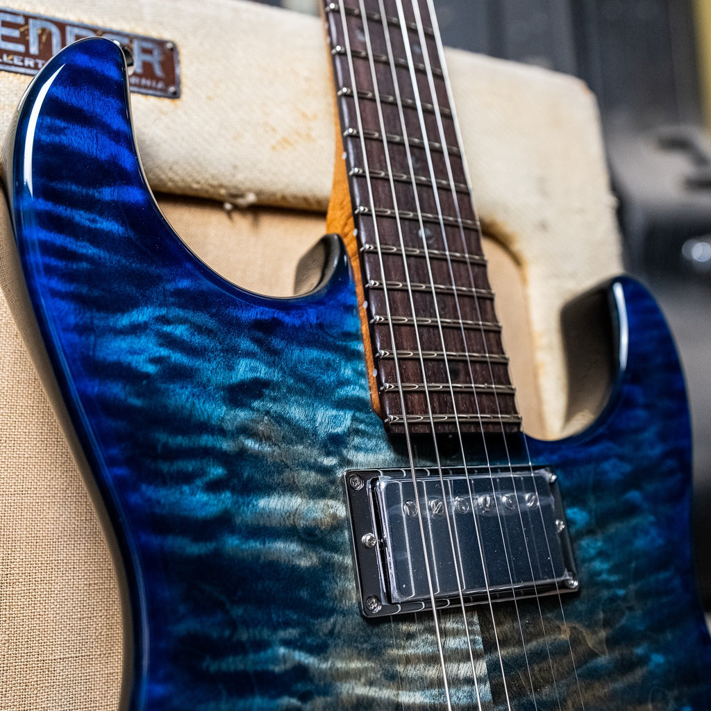 James Tyler USA Studio Elite HD-P with a quilted maple top and a roasted maple neck in Blue Burst finish