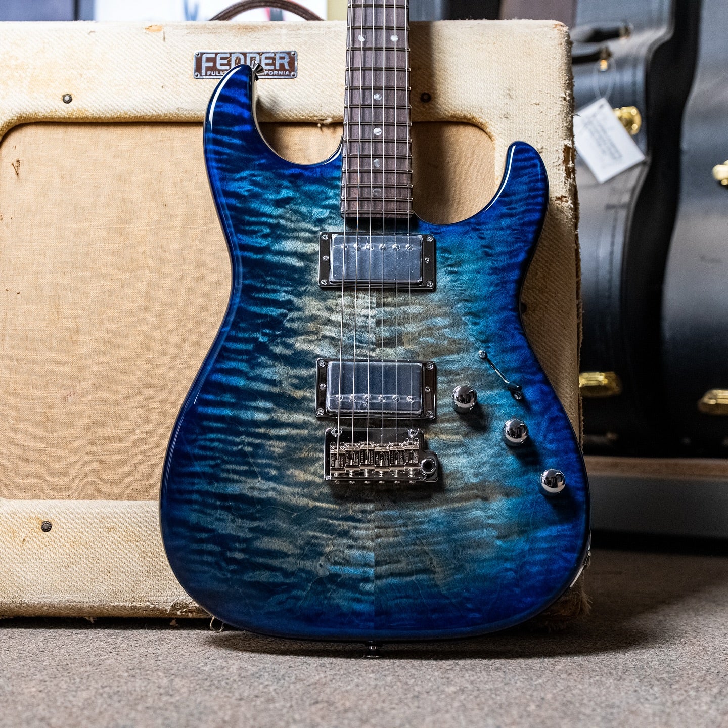 James Tyler USA Studio Elite HD-P with a quilted maple top and a roasted maple neck in Blue Burst finish
