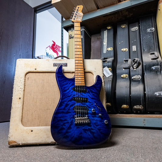 James Tyler USA Studio Elite HD in Blue-Purple Burst with a quilted maple top and a roasted maple neck