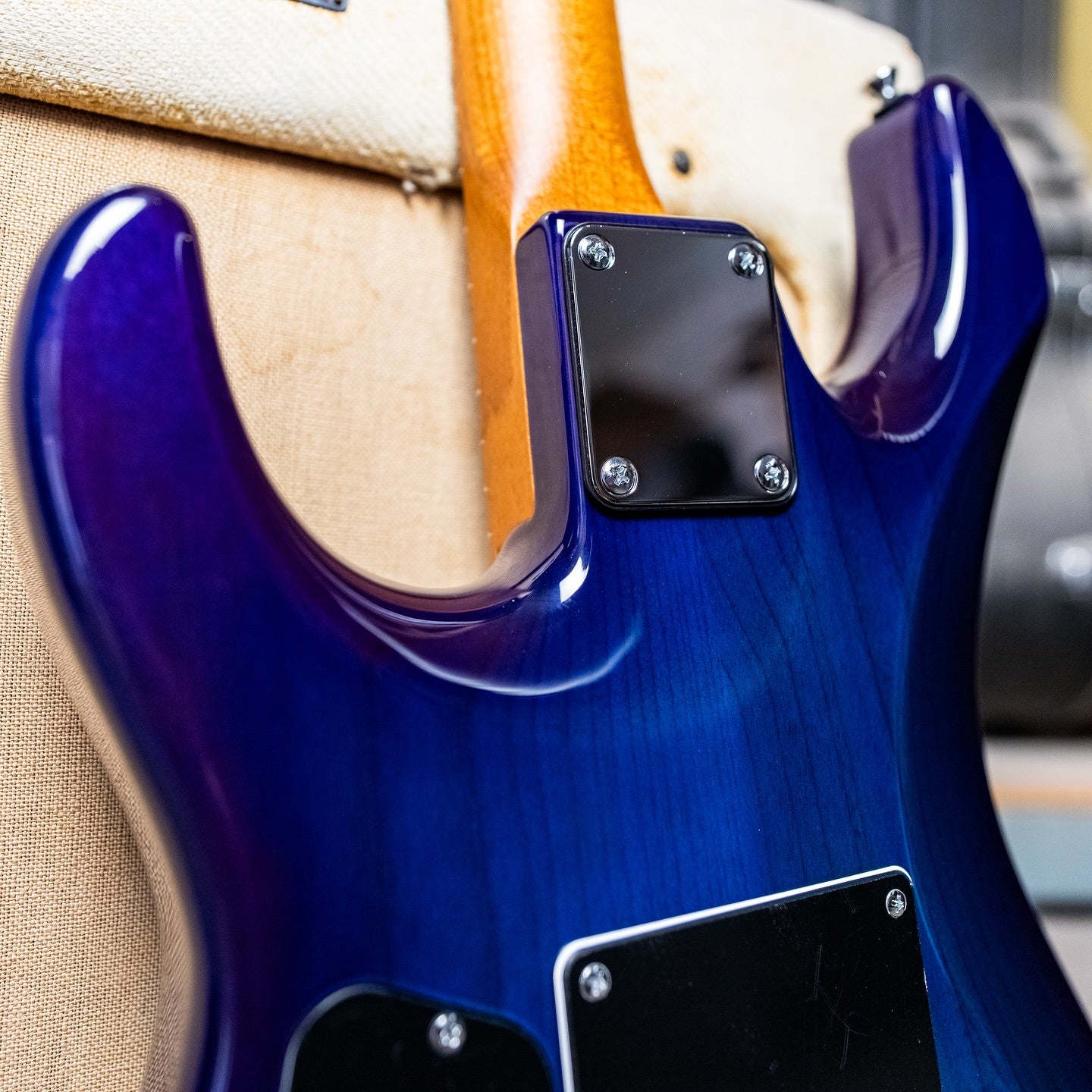 James Tyler USA Studio Elite HD in Blue-Purple Burst with a quilted maple top and a roasted maple neck
