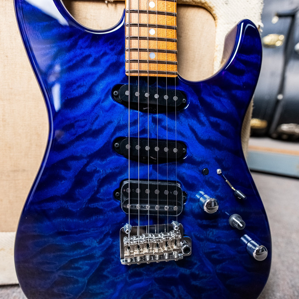 James Tyler USA Studio Elite HD in Blue-Purple Burst with a quilted maple top and a roasted maple neck