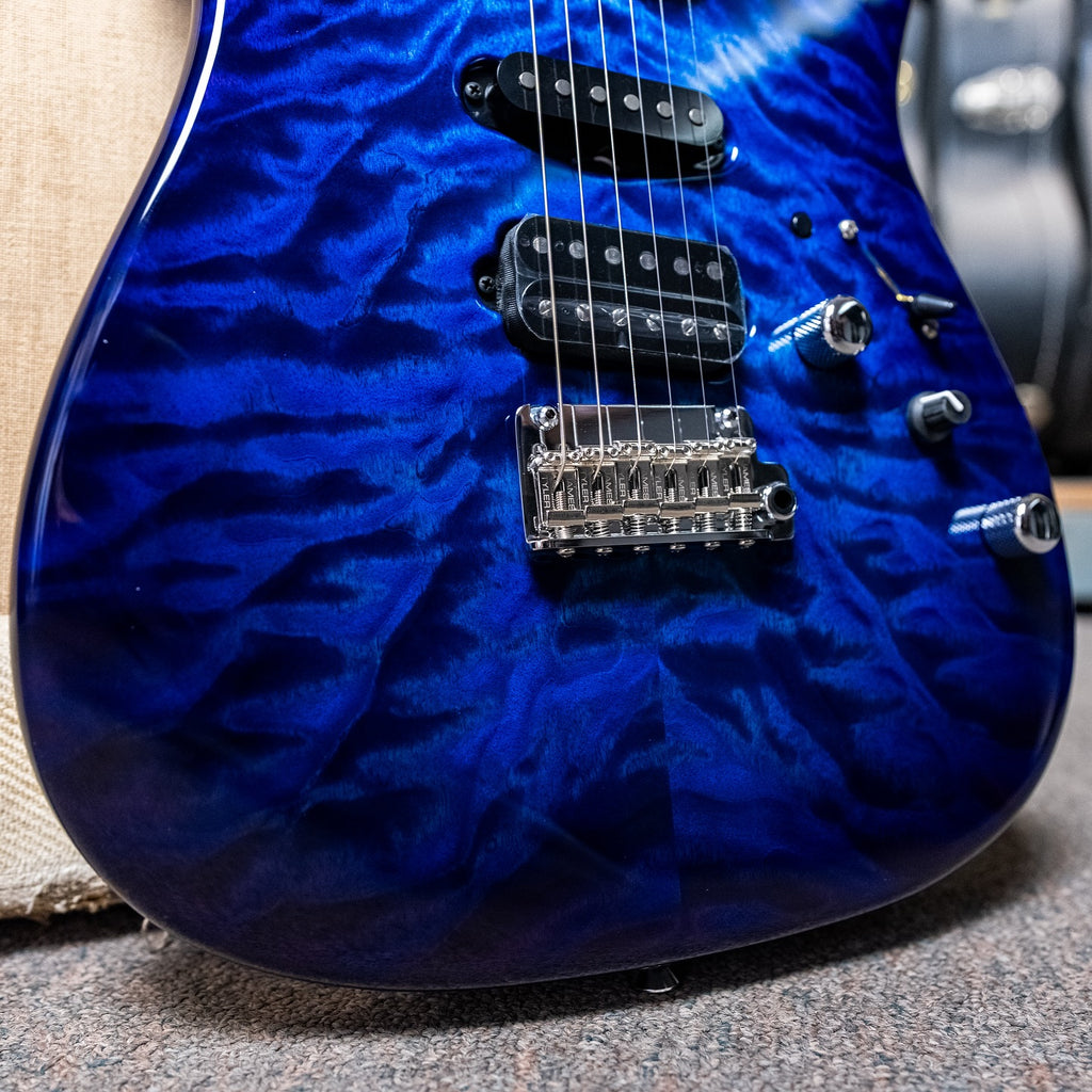 James Tyler USA Studio Elite HD in Blue-Purple Burst with a quilted maple top and a roasted maple neck
