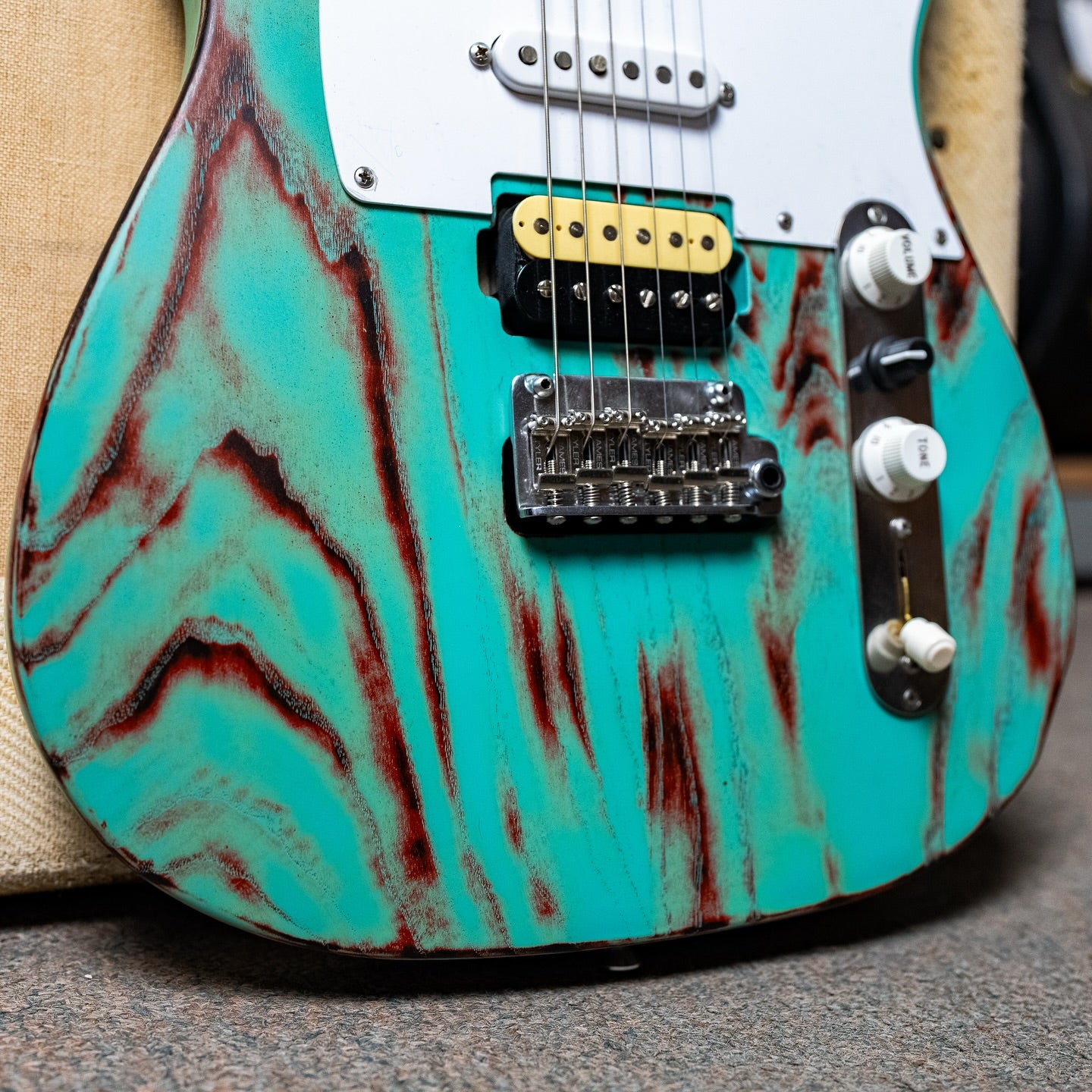 James Tyler USA Tylerbastar in Barn Find finish  Birdseye Maple neck, and Tummy & arm contours