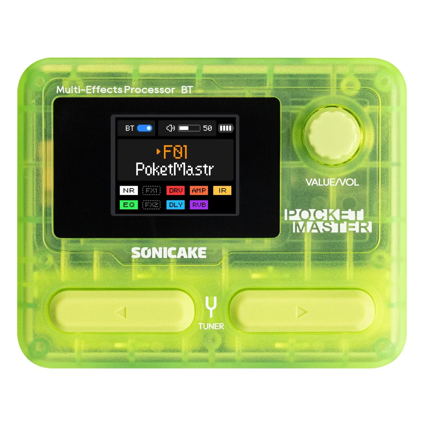 Sonicake Pocket Master - Mini Guitar Amp Model & Multi FX Pedal w BT - Trans Green