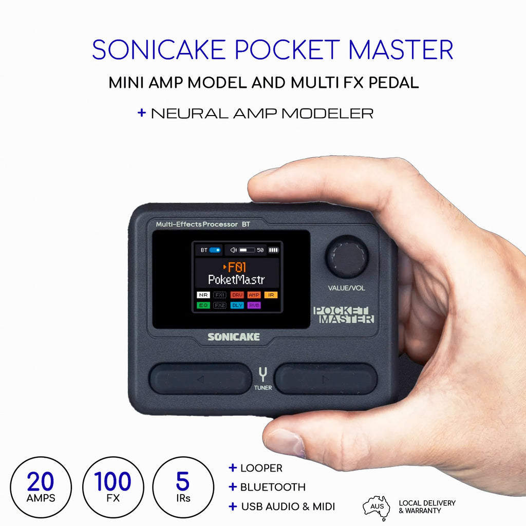 Sonicake Pocket Master - Mini Guitar Amp Model & Multi FX Pedal w BT - Black