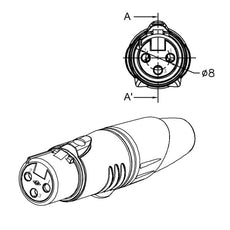 ENOVA XLR cable connector female 3-pin black housing and grey boot solder cups