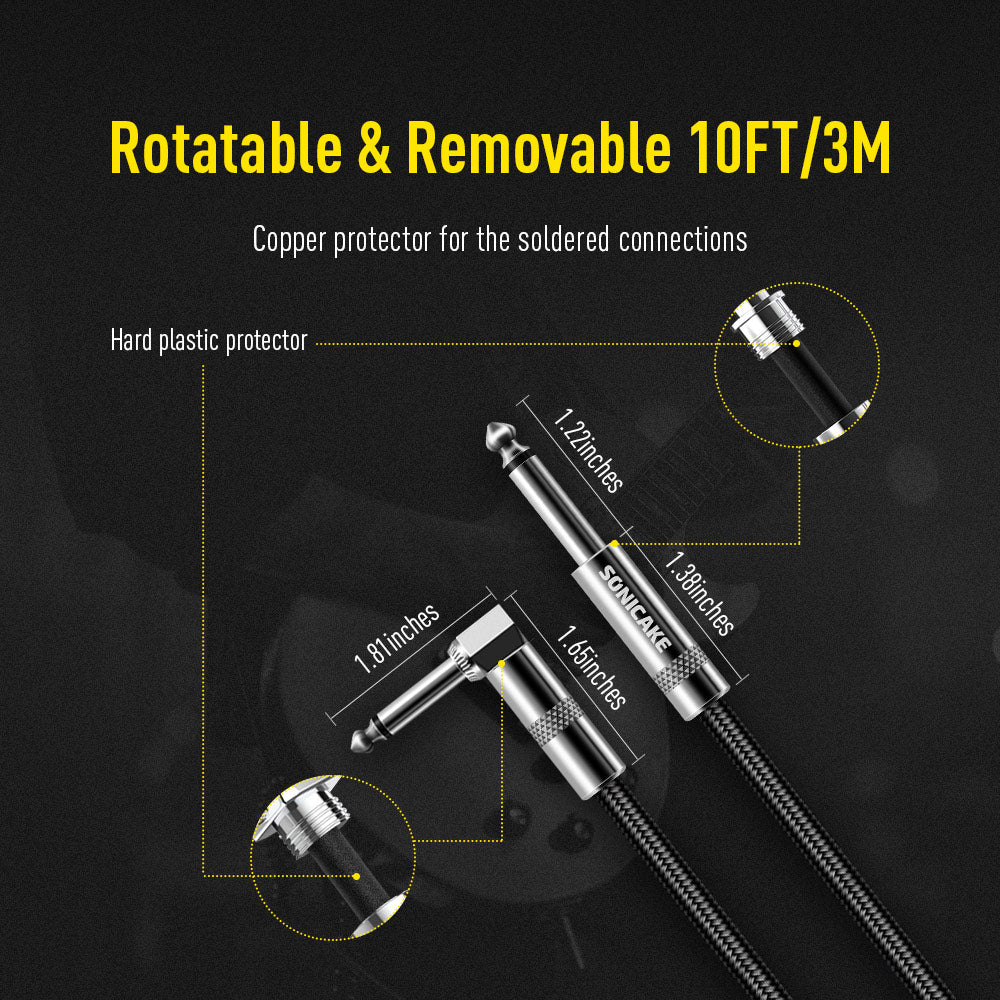 Sonicake - Guitar Cable 3m Nylon ST-RA/Black Australia