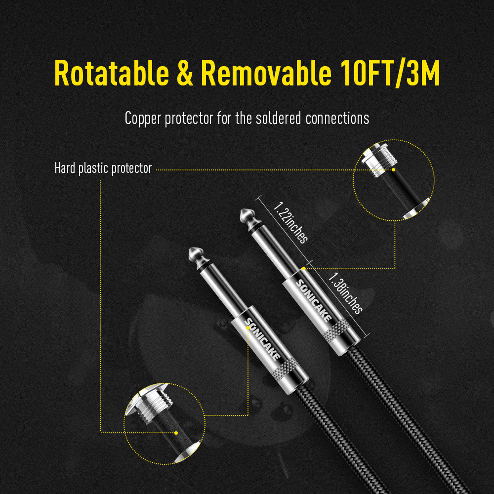 Sonicake - Guitar Cable 3m Nylon ST-ST/Black Australia