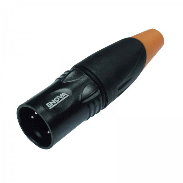 ENOVA XLR cable connector male 5-pin IP65 black metal housing and orange boot solder cups