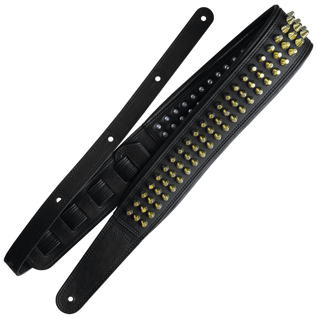 Richter Straps - Springbreak I Bling Bling Black / Golden Pan Head Studs Guitar Strap