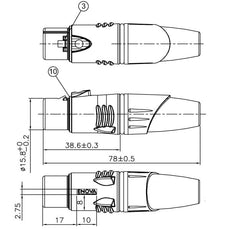 ENOVA XLR cable connector female 3-pin black housing and grey boot solder cups Australia