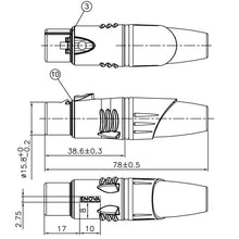 Load image into Gallery viewer, ENOVA XLR cable connector female 3-pin black housing and grey boot solder cups Australia
