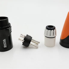 ENOVA XLR cable connector male 3-pin IP65 black metal housing and orange boot solder cups2 Australia