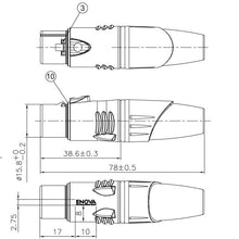 Load image into Gallery viewer, ENOVA XLR cable connector female 5-pin black housing and grey boot solder cups Australia